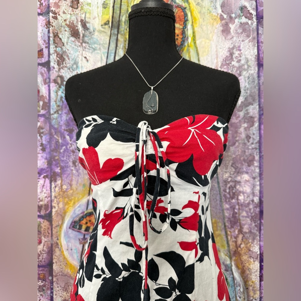 City Triangles Strapless Dress with Red and Gray Floral Design